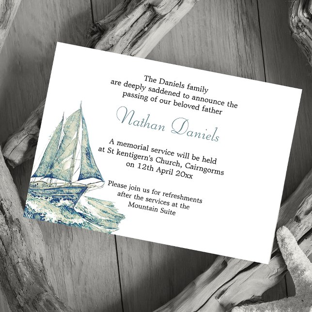 Tarjeta de Anuncio de Funeral de Yate Azul (Subido por el creador)