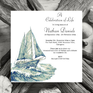 Tarjeta de Anuncio de Funeral de Yate Azul