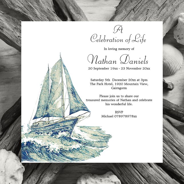Tarjeta de Anuncio de Funeral de Yate Azul (Subido por el creador)