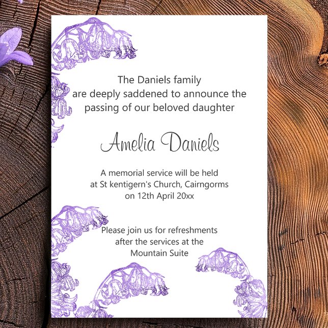 Tarjeta de Anuncio de Funeral Pretty Bluebell (Subido por el creador)