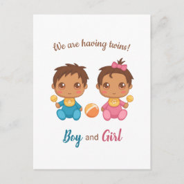 Tarjeta de anuncio de gemelos bebé niño y niña