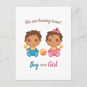 Tarjeta de anuncio de gemelos bebé niño y niña