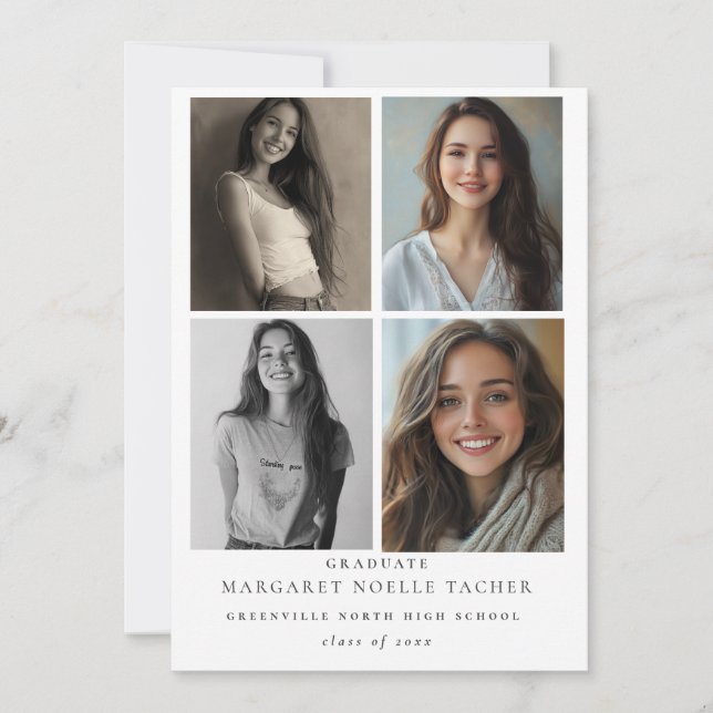 Tarjeta de anuncio de graduación con collage de fo (Anverso)