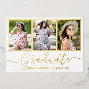 Tarjeta de Anuncio de Graduación con Foto y Hoja d
