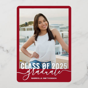 Tarjeta de Anuncio de Graduación con Foto y Hoja d