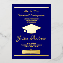 Tarjeta de Anuncio de Graduación con Hojas de Oro