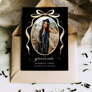 Tarjeta de Anuncio de Graduación con Lazo de Hoja
