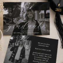 Tarjeta de Anuncio de Graduación con Letra Elegant