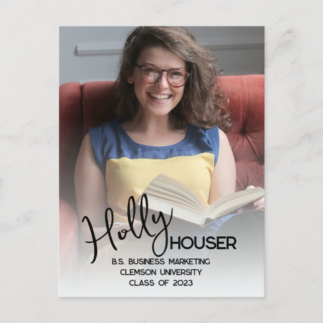 Tarjeta de anuncio de graduación de foto de Script (Anverso)
