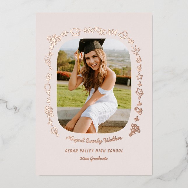 Tarjeta de Anuncio de Graduación Dibujada a Mano c (Anverso)
