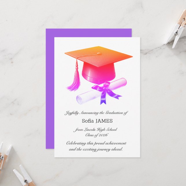 Tarjeta de Anuncio de Graduación Elegante (Anverso/Reverso In Situ)
