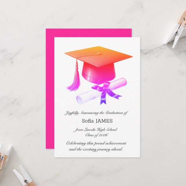 Tarjeta de Anuncio de Graduación Elegante (Anverso/Reverso In Situ)