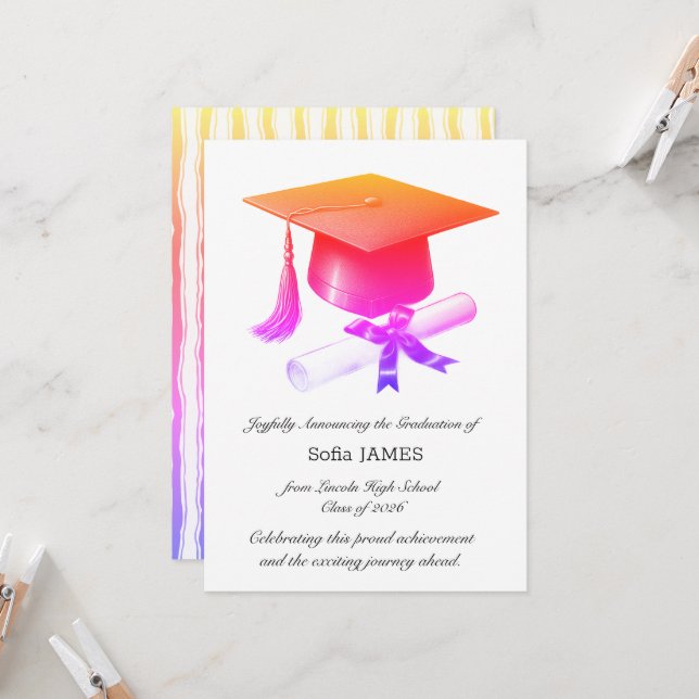 Tarjeta de Anuncio de Graduación Elegante (Anverso/Reverso In Situ)