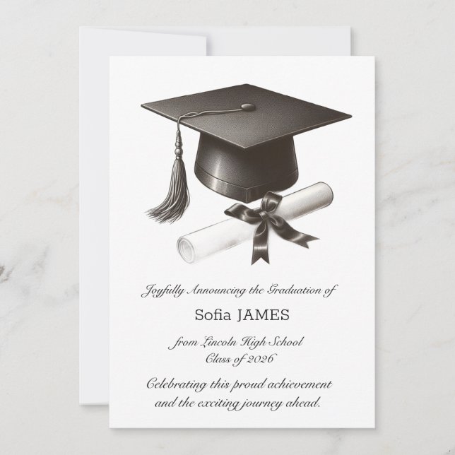Tarjeta de Anuncio de Graduación Elegante (Anverso)