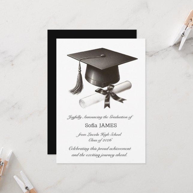Tarjeta de Anuncio de Graduación Elegante (Anverso/Reverso In Situ)