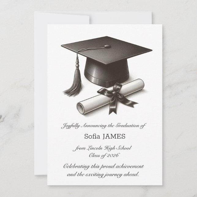 Tarjeta de Anuncio de Graduación Elegante (Anverso)