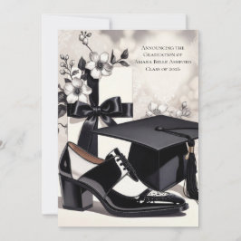 Tarjeta de Anuncio de Graduación Elegante en Blanc