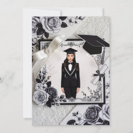 Tarjeta de Anuncio de Graduación Elegante en Blanc