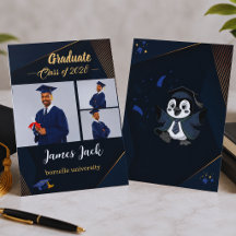 Tarjeta de Anuncio de Graduación Elegante Navy Gol