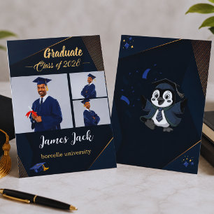 Tarjeta de Anuncio de Graduación Elegante Navy Gol