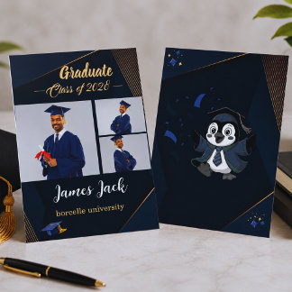 Tarjeta de Anuncio de Graduación Elegante Navy Gol