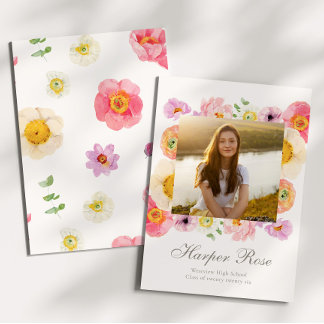 Tarjeta de Anuncio de Graduación Floral Brillante