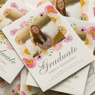 Tarjeta de Anuncio de Graduación Floral Brillante