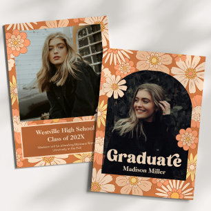 Tarjeta de anuncio de graduación floral retro