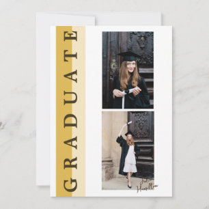 Tarjeta de Anuncio de Graduación Lineal Dorado Bei