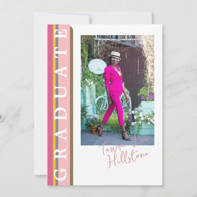 Tarjeta de anuncio de graduación lineal naranja ro (Anverso)