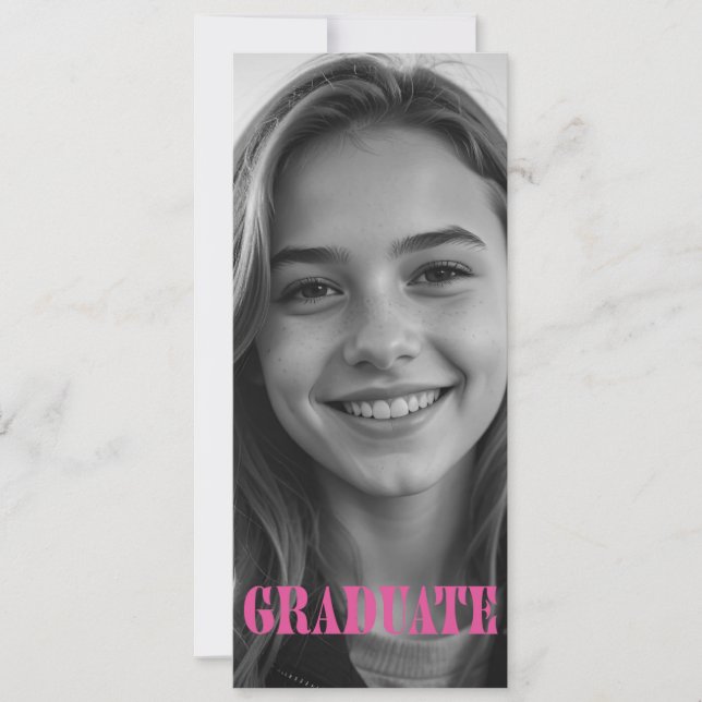 Tarjeta de Anuncio de Graduación Moderna Rosa Fram (Anverso)
