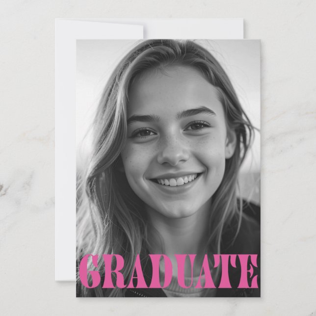 Tarjeta de anuncio de graduación moderna rosa fram (Anverso)