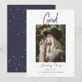 Tarjeta de anuncio de graduación plana azul marino