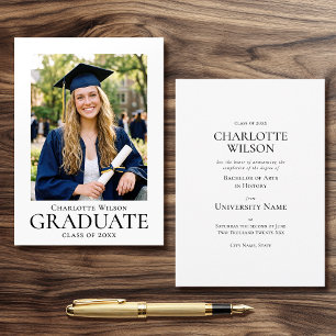 Tarjeta de Anuncio de Graduado Foto Formal Sencill
