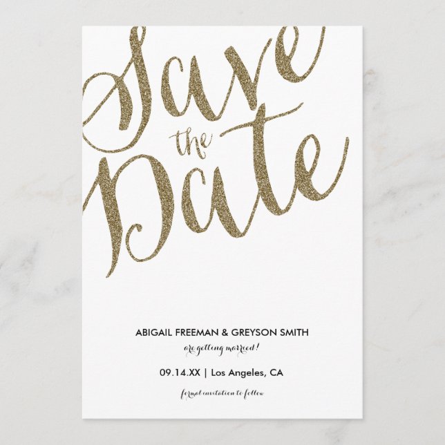 Tarjeta de Anuncio de Guardar la Fecha con Glitter (Anverso)