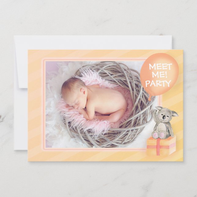 Tarjeta de anuncio de mi nuevo bebé koala naranja (Anverso)