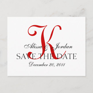 Tarjeta de anuncio de monograma de boda en rojo y 