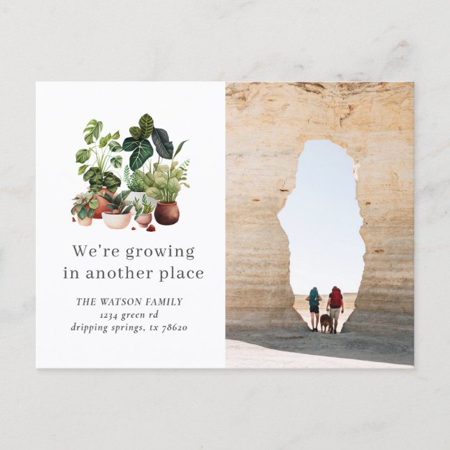 Tarjeta de anuncio de mudanza con plantas de acuar (Anverso)