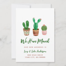 Tarjeta de anuncio de mudanza de Cactus