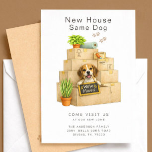 Tarjeta de anuncio de mudanza de casa con Beagle