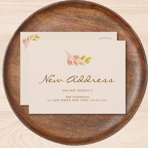 Tarjeta de anuncio de mudanza de follaje de otoño
