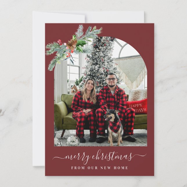 Tarjeta de anuncio de mudanza de Navidad roja aleg (Anverso)