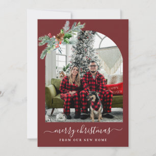 Tarjeta de anuncio de mudanza de Navidad roja aleg