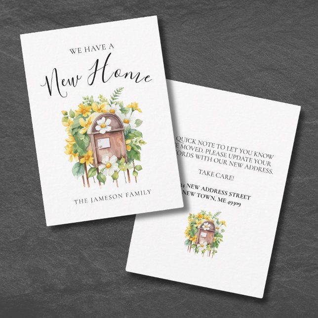 Tarjeta de anuncio de mudanza floral de cambio de  (Floral Moving Announcement Card)