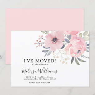 Tarjeta de anuncio de mudanza floral rosa Chic Blu