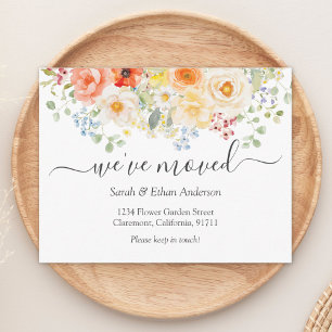 Tarjeta de anuncio de mudanza floral soleada acuar