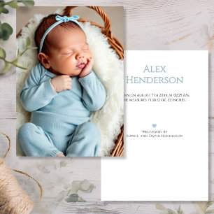 Tarjeta de anuncio de nacimiento azul foto niño be