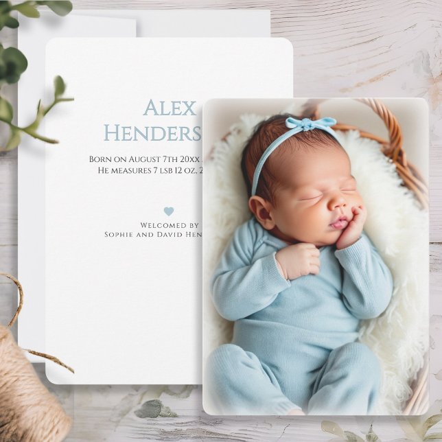 Tarjeta de anuncio de nacimiento azul foto niño be (Baby Boy Photo Blue Birth Announcement Card)