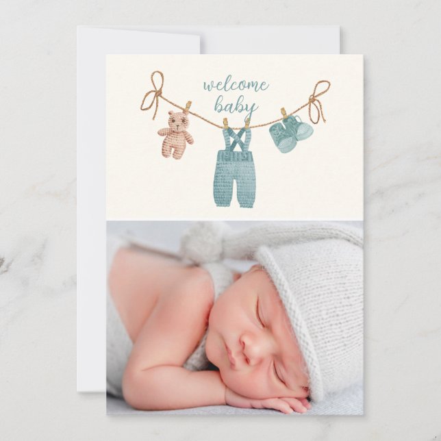 Tarjeta de anuncio de nacimiento BOHO Baby Clothes (Anverso)