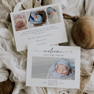 Tarjeta de anuncio de nacimiento boho con caligraf